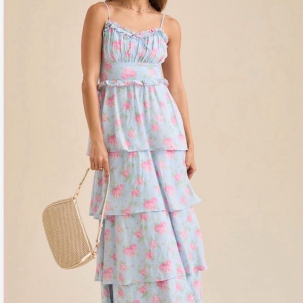 Altar'd State Blue and Pink Floral Maxi Dress
